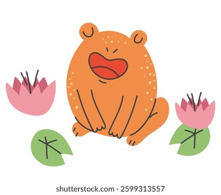 Isolated on white background set of simple flat modern style frogs. Vector flat graphic design illustration	
