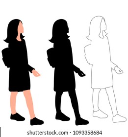 isolated, on white background, silhouette girl goes, collection