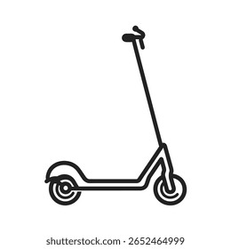 Isolado em um fundo branco é um simples, mas elegante esboço de vetor preto de uma scooter elétrica, projetado com linhas suaves e arredondadas para uma estética moderna e minimalista.