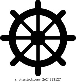 Isolated on a white background, this ship wheel icon evokes marine adventures and seafaring traditions. Its bold, black silhouette symbolizes guidance, control, and timeless maritime navigation.