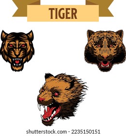  Aislado sobre fondo blanco. Diseños del logo del tigre. Con rayas y sin. Símbolo zodiaco chino del nuevo año 2022. Vector.