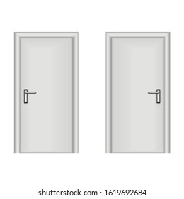 isolated on white background two doors with a handle on the right and left