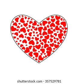 Isolated on white background vector heart filled with red hearts.