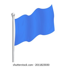 einzeln auf weißem Hintergrund, eine wavy-Blue-Flagge auf silbernem Metall-Fahnenmast