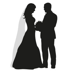 Isolated On White Background, Wedding Silhouettes Bride And Groom, Happy Wedding
