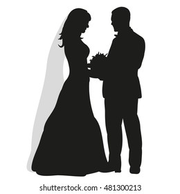 isolated on white background, wedding silhouettes bride and groom, happy wedding
