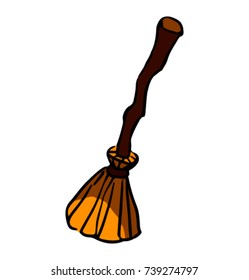 isolated on white background. Witches broom stick. Halloween accessory object