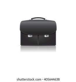 Isolated on white black leather briefcase made from  crocodile skin