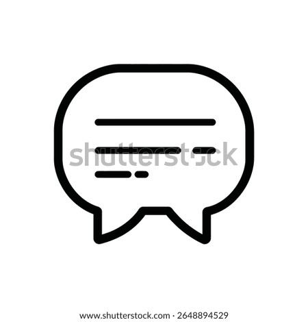 Isolated on white, a black outlined speech bubble features three horizontal lines representing text. The design is simple, with a focus on communication and conversation.