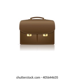 Isolated on white brown leather briefcase made from  crocodile skin