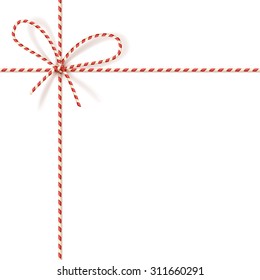 Isolated on white christmas gift tying: bow-knot of red and white twisted cord. Vector illustration, eps10.