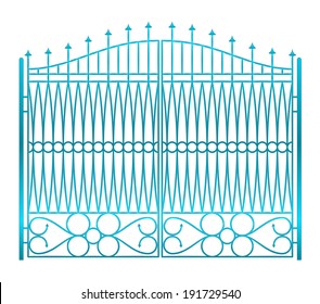 Aislado en la Ilustración vectorial cerrada blanca de la cerca de la puerta del hierro
