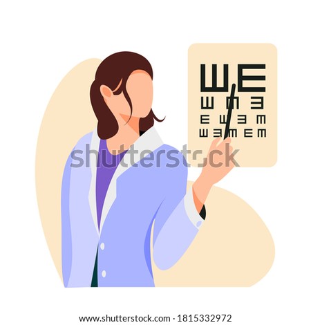 Isolated on white eye check up vector illustration. Ophthalmologist design element. Eyesight test in flat cartoon style.