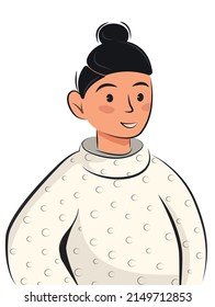 isolated on white flat vector cartoon character illustration boy people icon man portrait avatar head asian face user for web sites and applications stock design white skin black hair