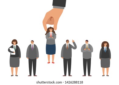 Isolated on white human resource job candidate choice employer recruitment choosing man woman group staff concept modern cartoon design flat vector illustration