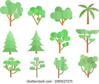 Isolated on white icons with different types of trees