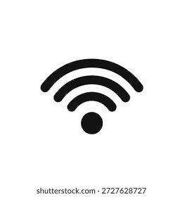 Isolado no branco, um símbolo de Wi-Fi preto é retratado com três ondas de sinal curvas que emanam de um ponto central, transmitindo conectividade.