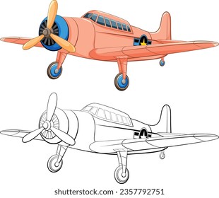 Isolated on white, this classic vintage aircraft outline is perfect for coloring