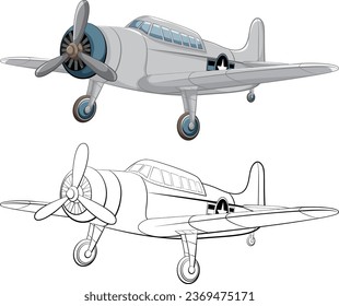 Aislado en blanco, este contorno clásico de avión vintage es perfecto para colorear