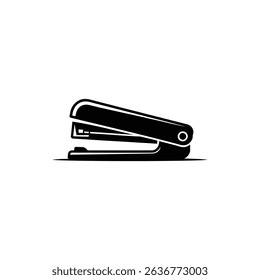 Isolated on white, this icon depicts a classic black stapler, a quintessential office tool. Ideal for stationary, graphics, or design projects with a clean look.