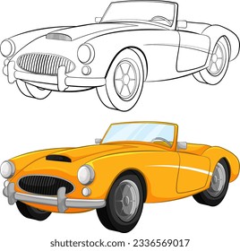 Isolated on white, this vector illustration of a vintage yellow convertible car is perfect for coloring pages