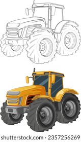 Isolated on white, this vector cartoon illustration of a yellow tractor is perfect for colouring pages