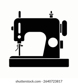 : Isolated on white, this vintage sewing machine vector illustration features a needle and thread, highlighting the antique craft tool for textile and fashion