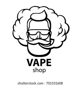  isolated on white vector background. Hand-drawn hipster dude with mustache and beard. Man with vape and cloud. Electronic Cigarette. Vector. Stickers, logo, Emblem