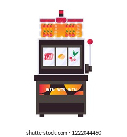 Isolated on white vector flat illustration with slot machine in bright colors. Gambling object.