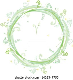 Isolated on white vector of floral spring sunny circle hand drawn tangle with lily of the valley and snowdrop flowers