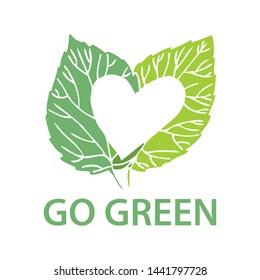 Isolated on white vector heart shaped silhoette oh green leaves and phrace go green