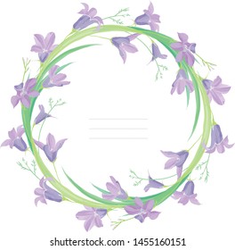 Isolated on white vector seamless floral frame of drawn harebell flowers and herbs - ideally as card, poster, invitation or signboard template