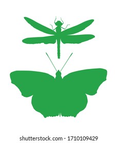 Isolated on white vector silhouettes of butterfly and dragonfly