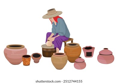 isolated one agriculturist work with earthenware vector design