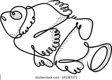 Isolated one line clown fish tattoo art