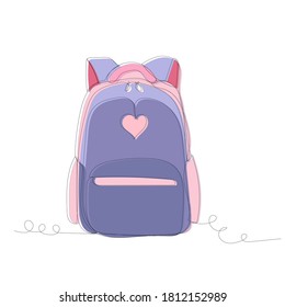  isolated, one line drawing of colored womens backpack