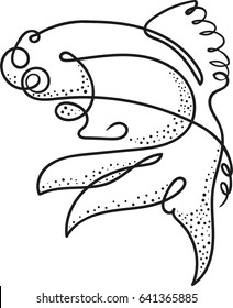 Isolated one line golden fish tattoo art
