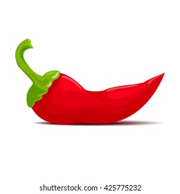 Isolated one red hot pepper on a white background. Cartoon style. Vector illustration.