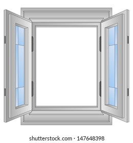 isolated open aluminium window frame vector illustration