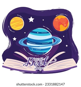 Isolated open astronomy book with planet icons Vector