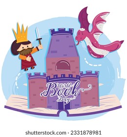 Isolated open book with medieval icons World book day Vector