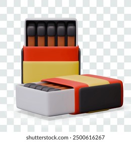 Cajas abiertas aisladas con fósforos. Maqueta de Vector con etiqueta en blanco
