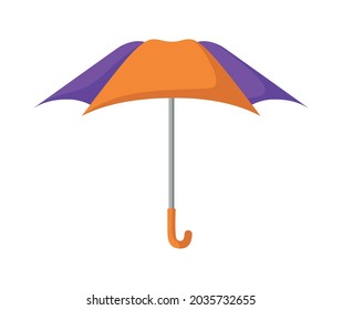 einzeln auf Orange und violettem Regenschirm im Cartoon-Stil