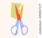 Isolated open scissors symbol. Scissors cutting paper, scissoring, shear concept.kid scissors sign.Hand drawn Vector illustration EPS 10.