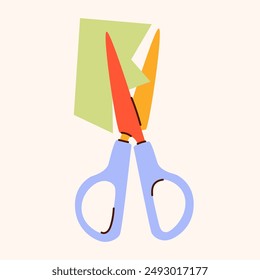 Isolated open scissors symbol. Scissors cutting paper, scissoring, shear concept.kid scissors sign.Hand drawn Vector illustration EPS 10.