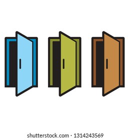 isolated opened door icon color variations vector drawing