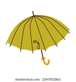 Isolated opened green umbrella walking stick in flat style on white background