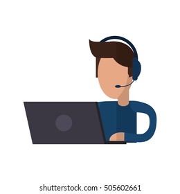 Isolated operator man with laptop design