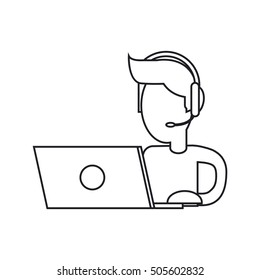 Isolated operator man with laptop design