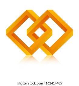 The isolated orange abstract infinity graphic element / The link symbol / The square